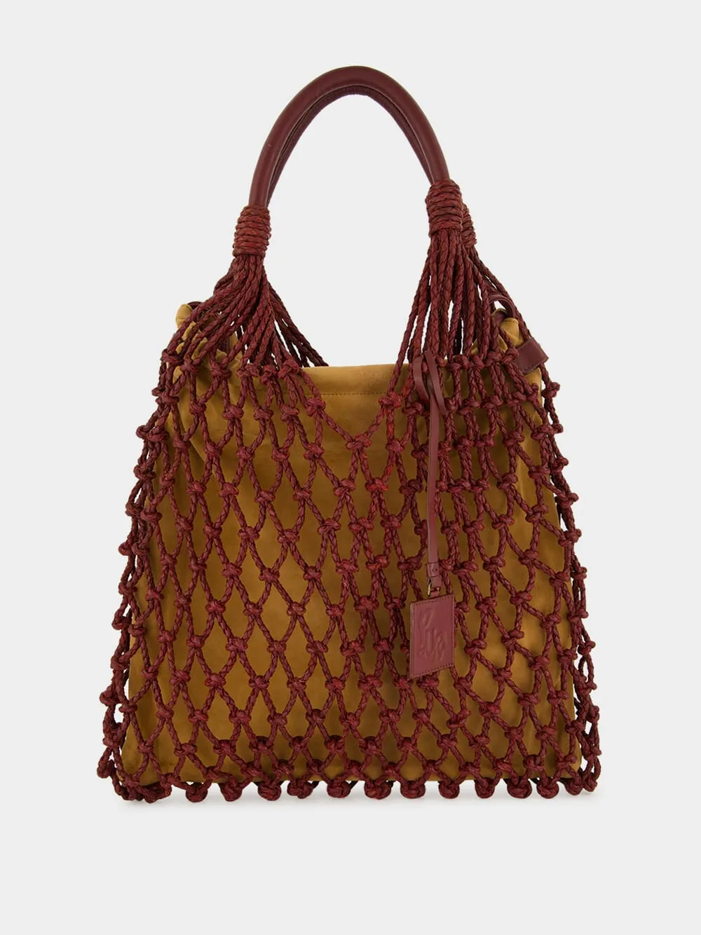 Big Marble Coffee Bean Leather Macramé Maxi Purse sold by Fashion Clinic
