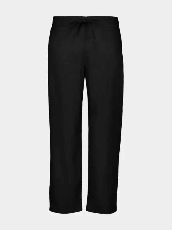 Black Linen Straight-Leg Trousers sold by Fashion Clinic