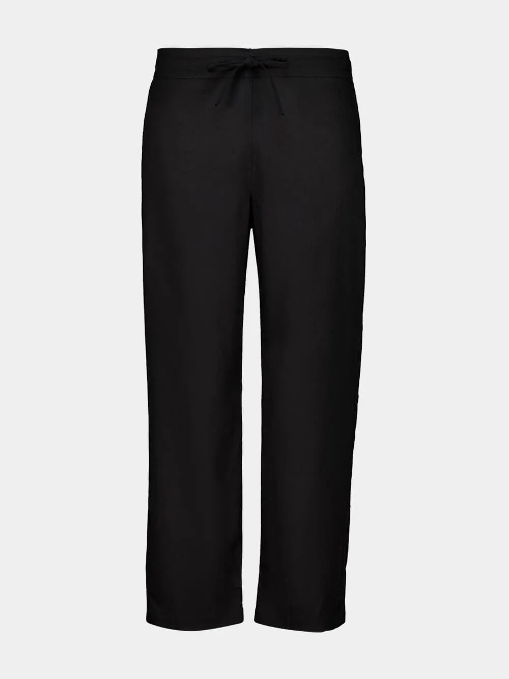 Black Linen Straight-Leg Trousers sold by Fashion Clinic