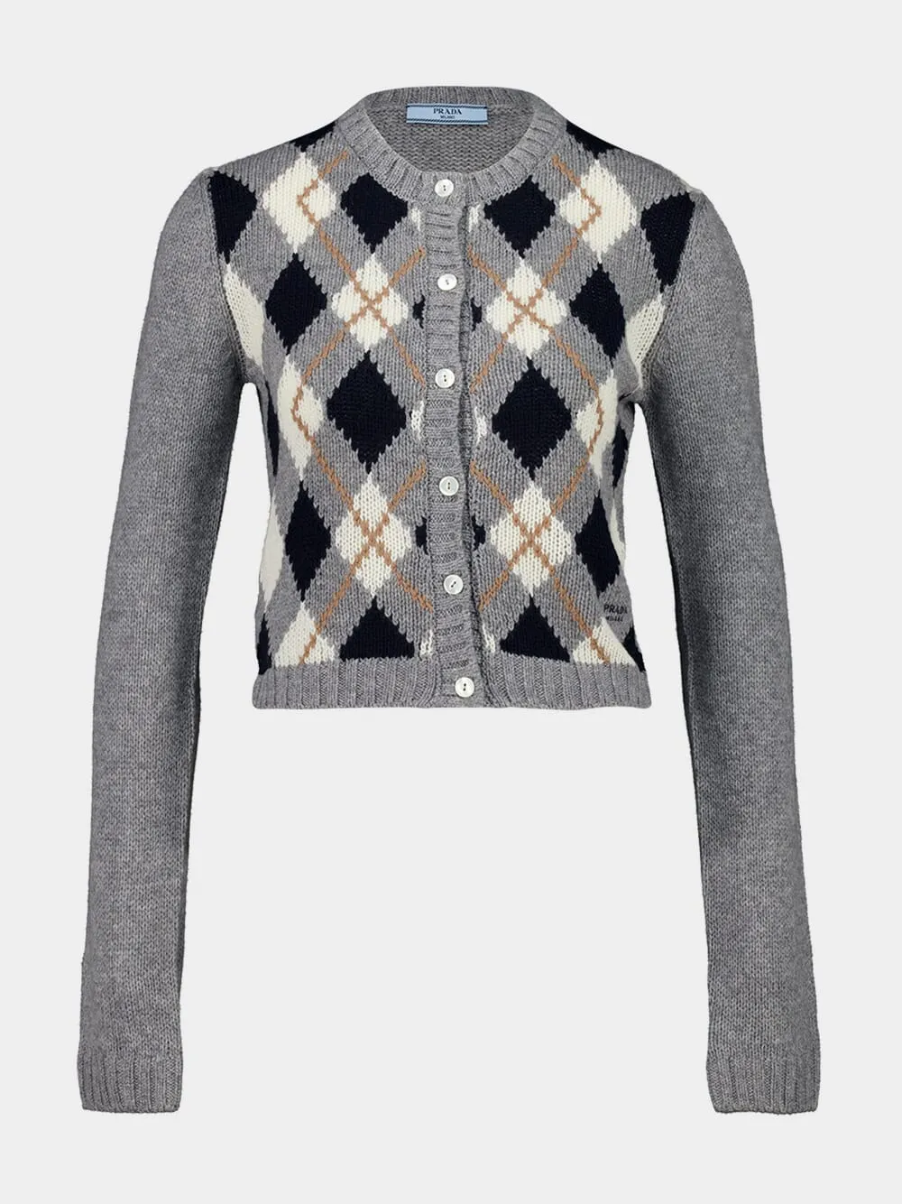 Grey Argyle Cashmere Buttoned Cardigan sold by Fashion Clinic