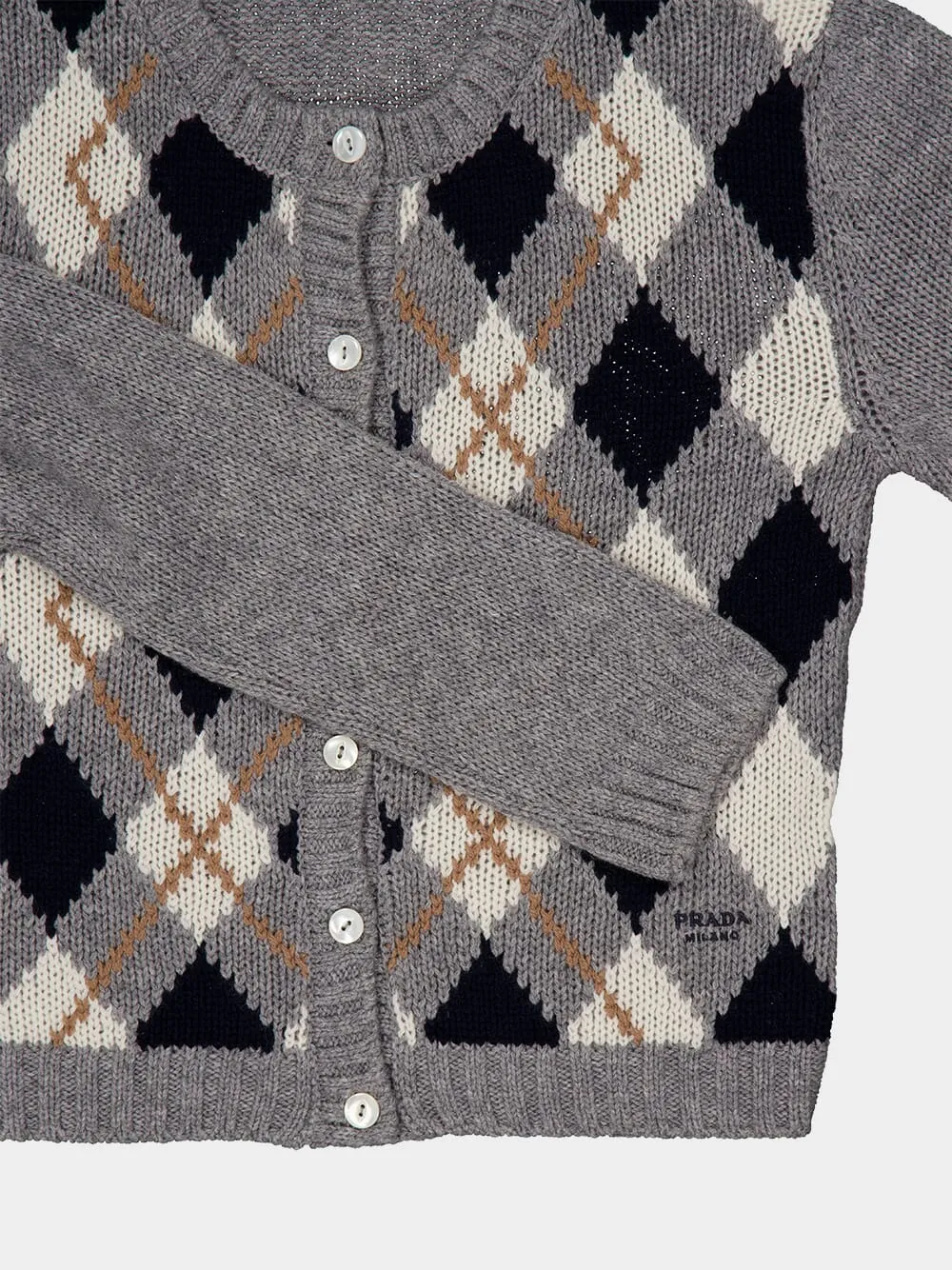 Grey Argyle Cashmere Buttoned Cardigan sold by Fashion Clinic product image thumbnail 3