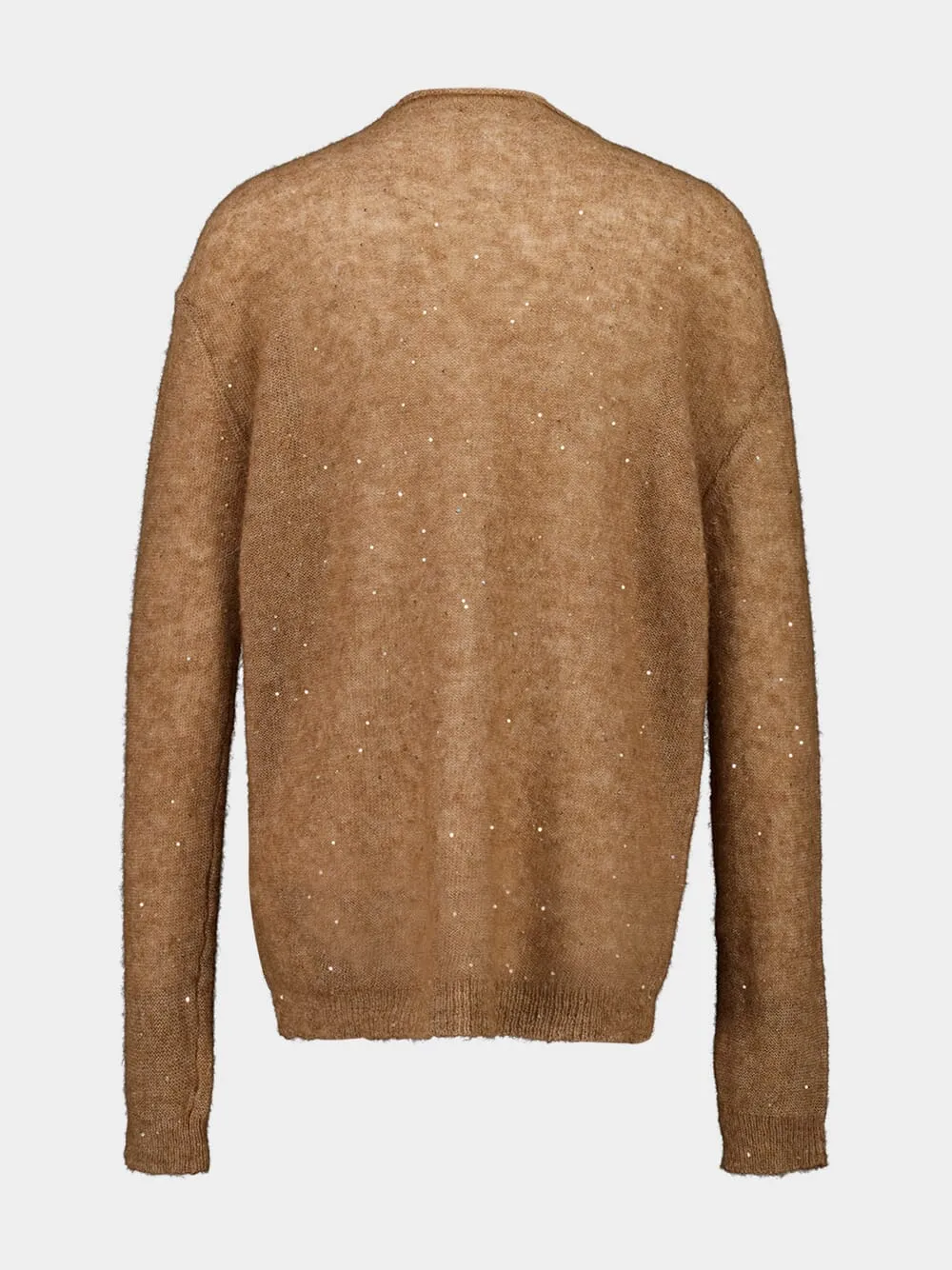 Brown Wool-Blend Maglia Donna Sheer V-Neck Top sold by Fashion Clinic product image thumbnail 2