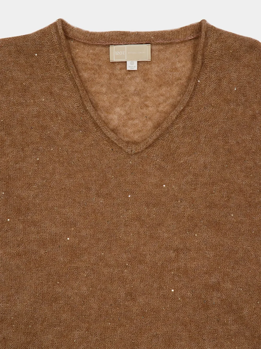 Brown Wool-Blend Maglia Donna Sheer V-Neck Top sold by Fashion Clinic product image thumbnail 3