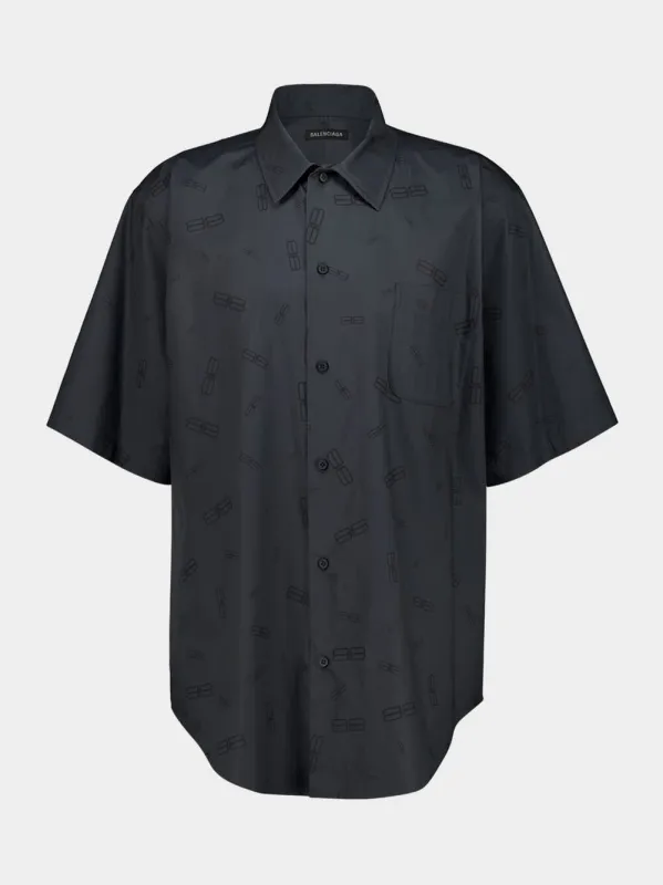Dark Grey Short-Sleeve Cotton Shirt sold by Fashion Clinic
