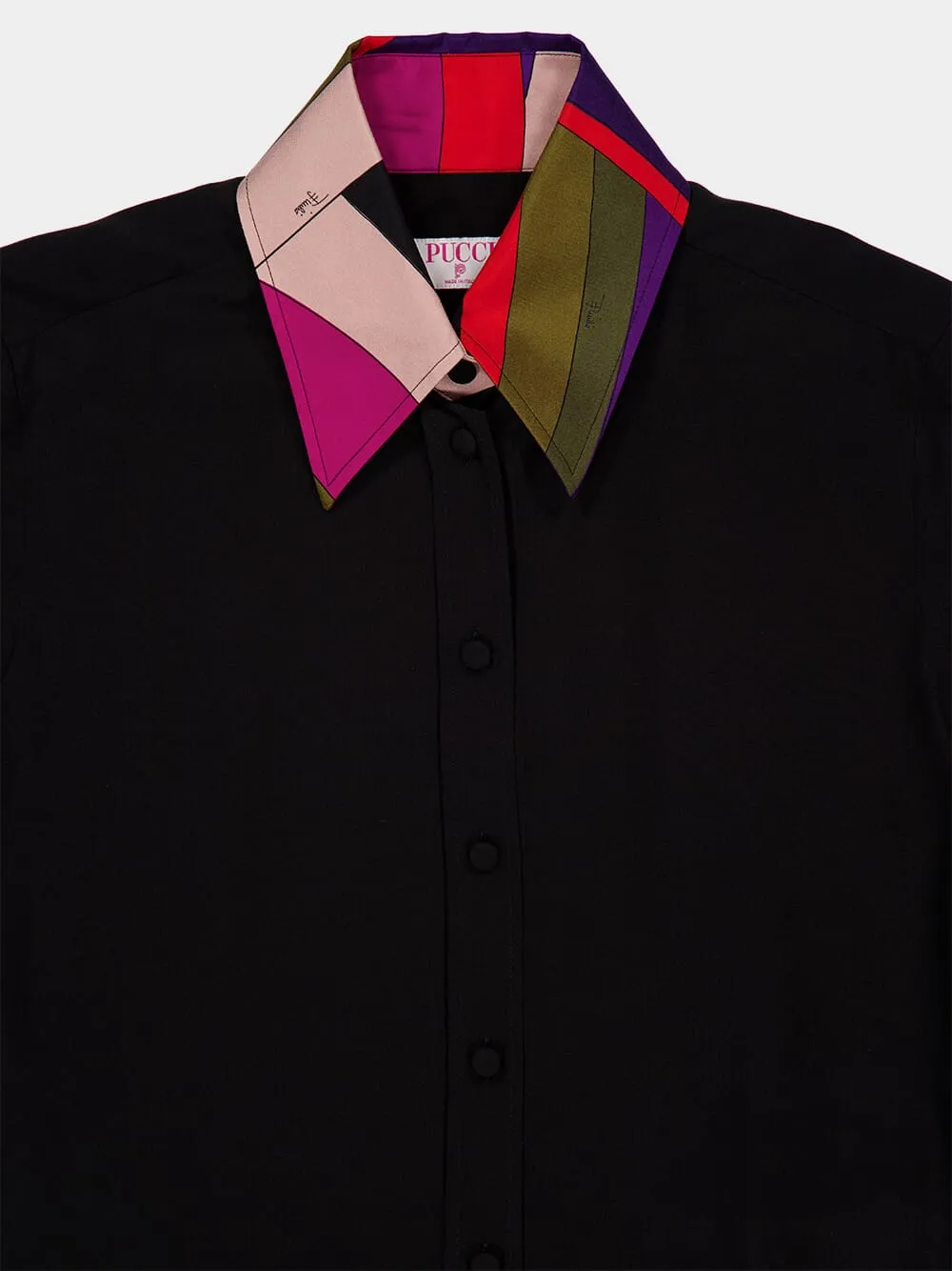 Black Silk Shirt with Printed Collar and Cuffs sold by Fashion Clinic product image thumbnail 5