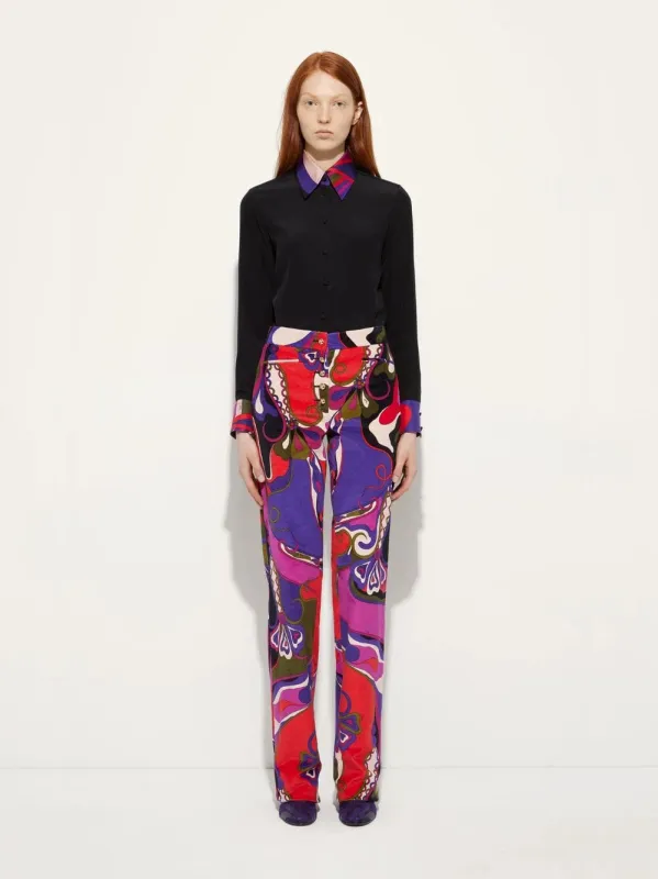 Black Silk Shirt with Printed Collar and Cuffs sold by Fashion Clinic