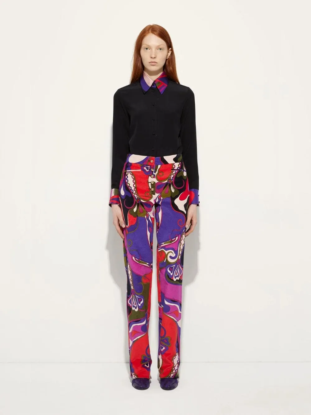 Black Silk Shirt with Printed Collar and Cuffs sold by Fashion Clinic