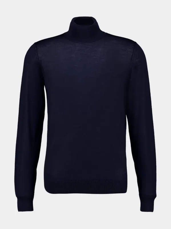 Navy Virgin Wool High-Neck Jumper sold by Fashion Clinic