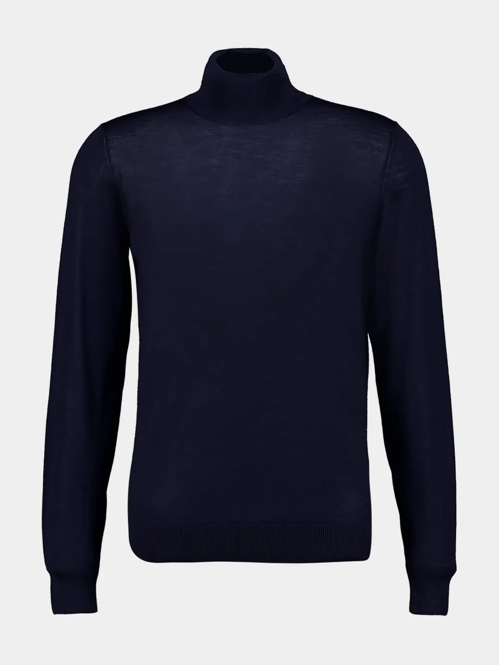Navy Virgin Wool High-Neck Jumper sold by Fashion Clinic