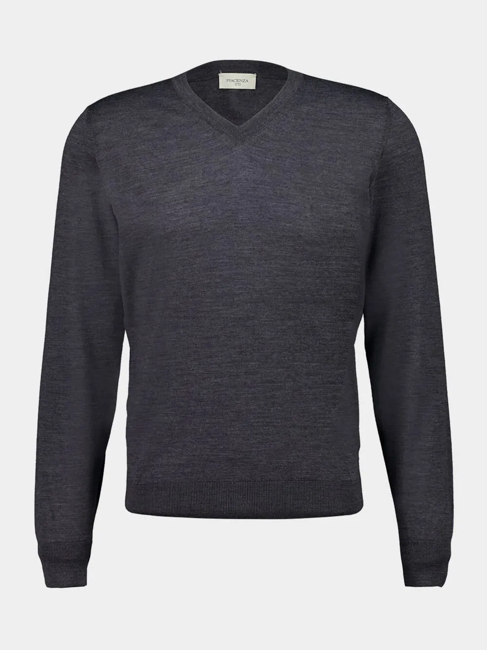 Grey Virgin Wool V-Neck Jumper sold by Fashion Clinic