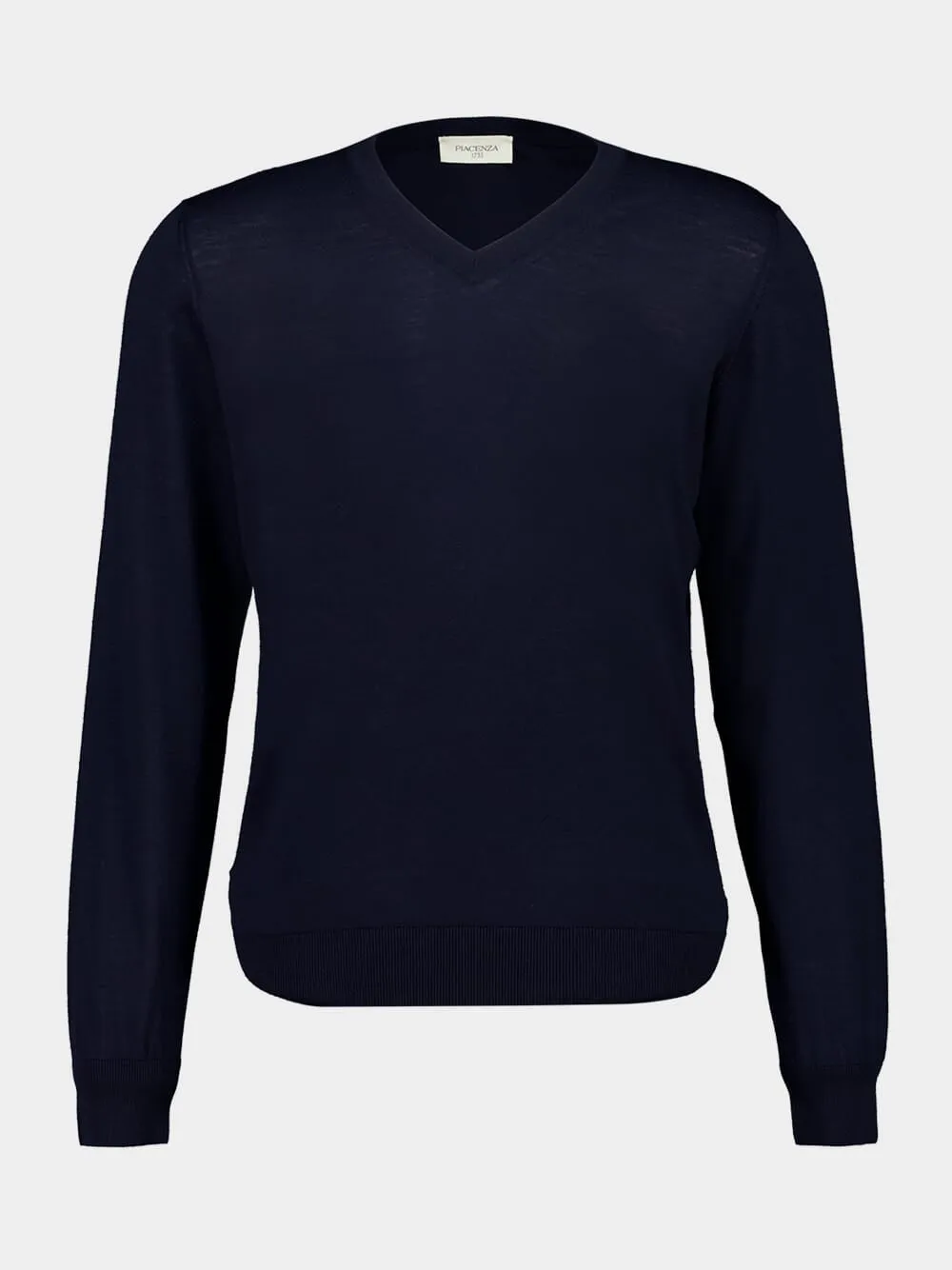 Navy Virgin Wool V-Neck Jumper sold by Fashion Clinic