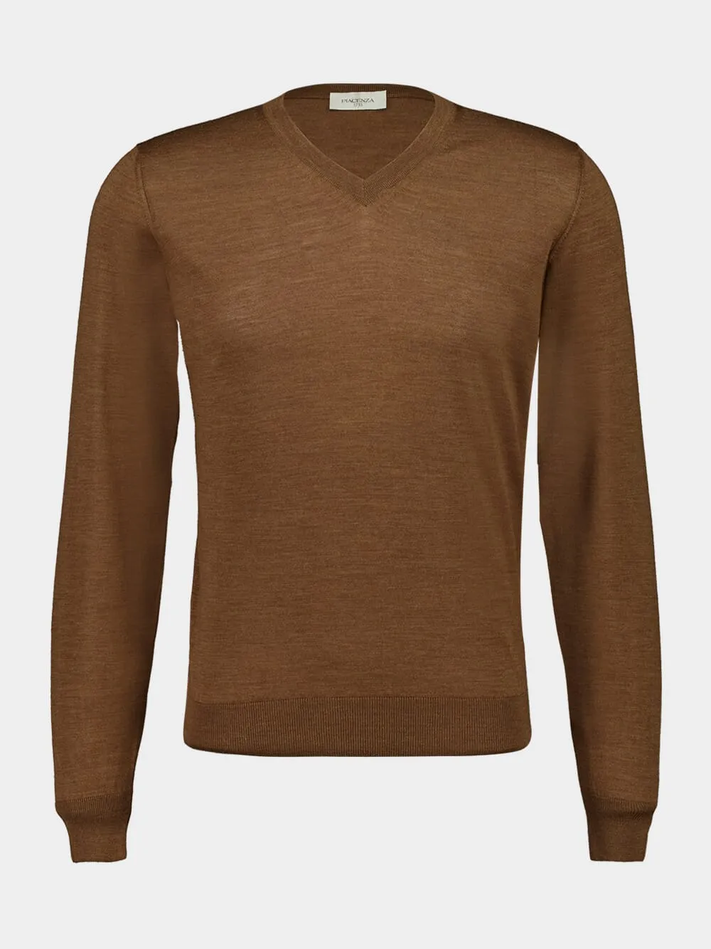 Light Brown Virgin Wool V-Neck Jumper sold by Fashion Clinic