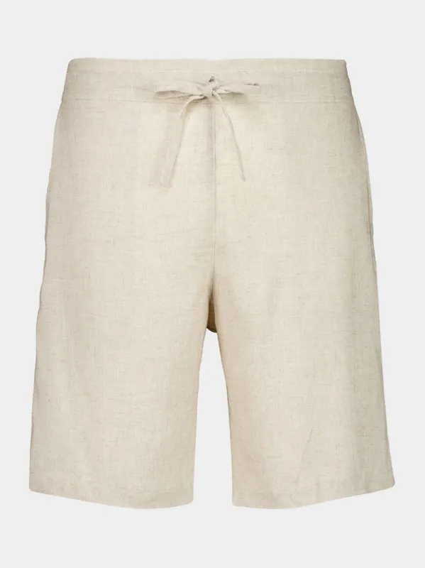 Cream Palmeta Tailored Bermuda Shorts in Handmade Linen sold by Fashion Clinic