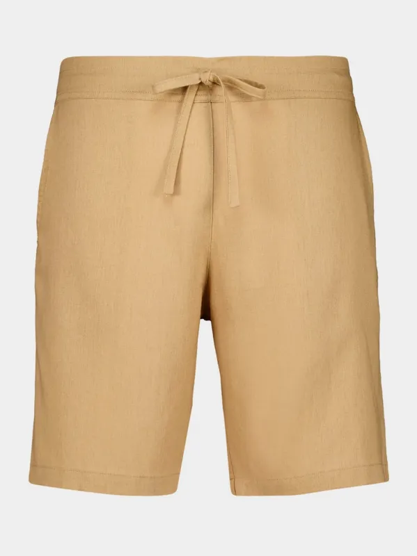 Khaky Beige Palmeta Tailored Bermuda Shorts in Handmade Linen sold by Fashion Clinic