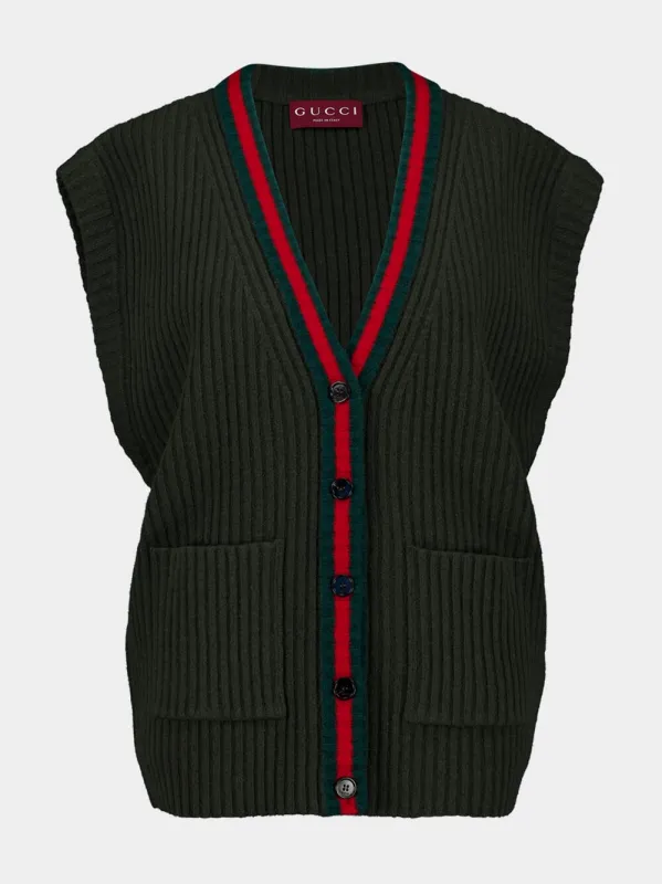 Forest Green Sleeveless Wool Cardigan sold by Fashion Clinic