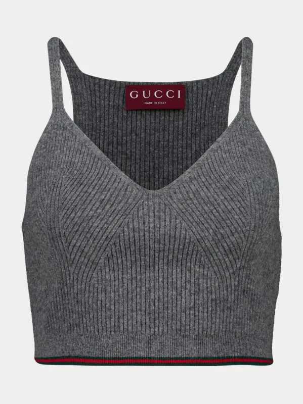Dusty Grey Cropped Wool Knit Top sold by Fashion Clinic