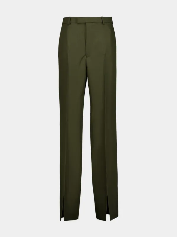 Shady Green Wool Wide-Leg Trousers sold by Fashion Clinic