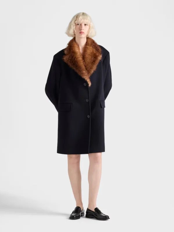 Navy Wool Coat with Shearling Collar sold by Fashion Clinic