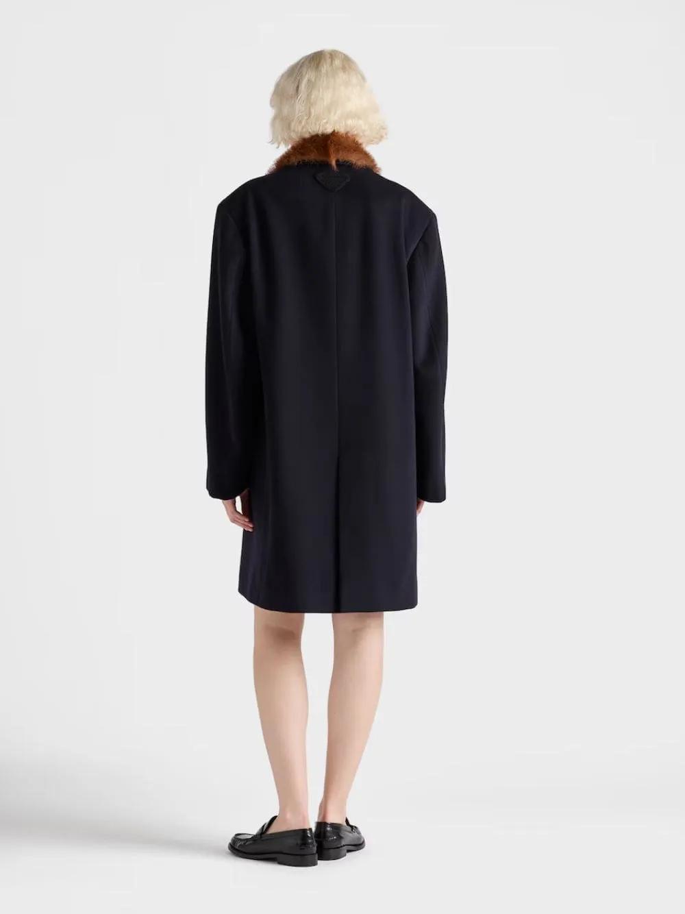 Navy Wool Coat with Shearling Collar sold by Fashion Clinic product image thumbnail 3