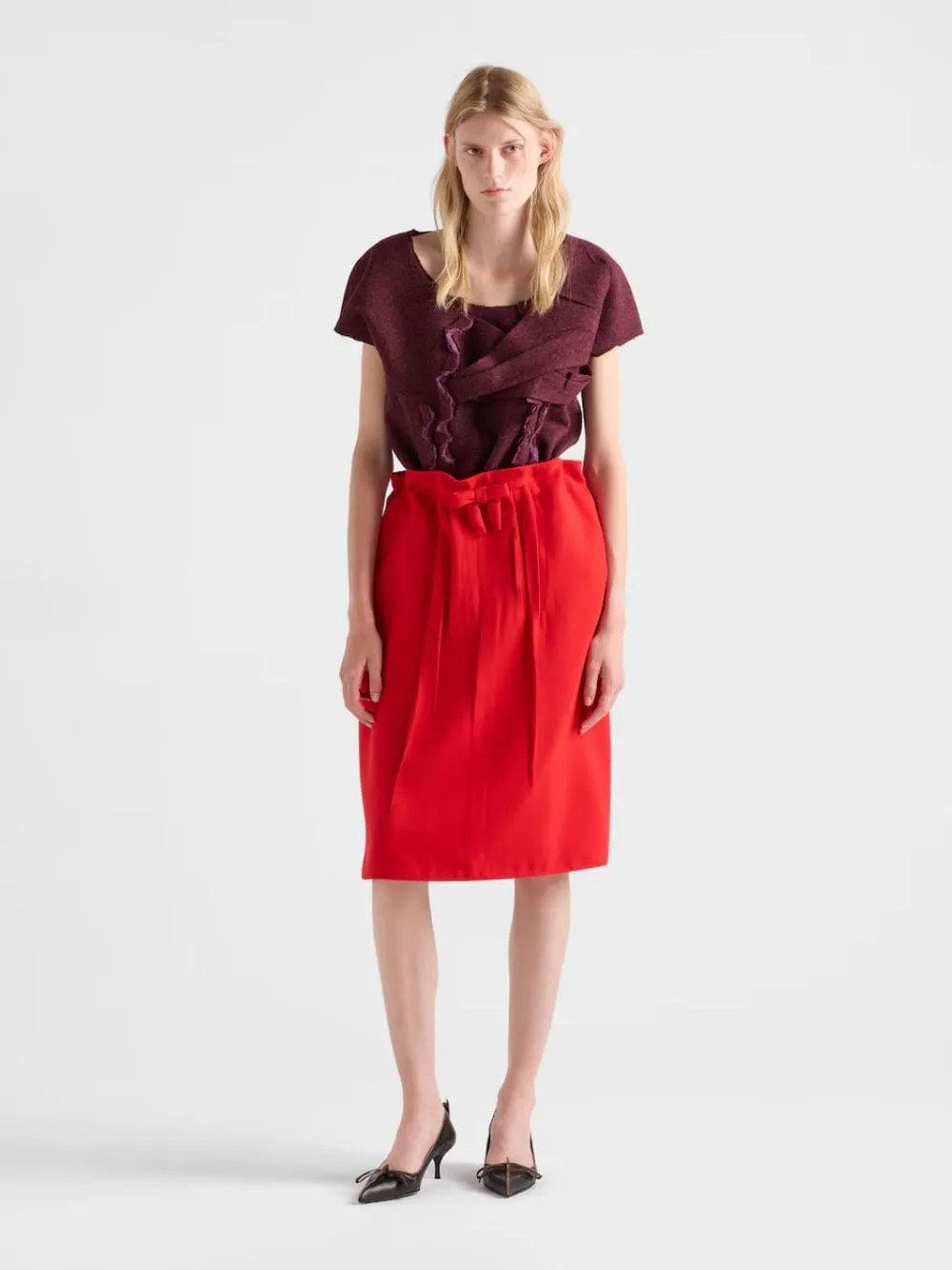 Red Melange Natté Wool Midi Skirt sold by Fashion Clinic product image thumbnail 2