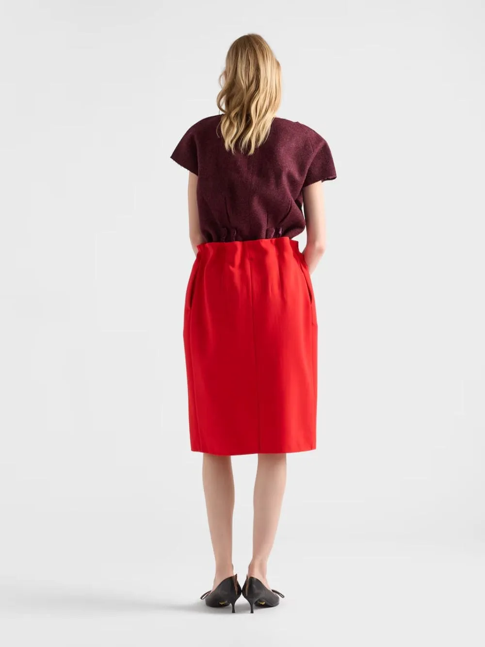 Red Melange Natté Wool Midi Skirt sold by Fashion Clinic product image thumbnail 4
