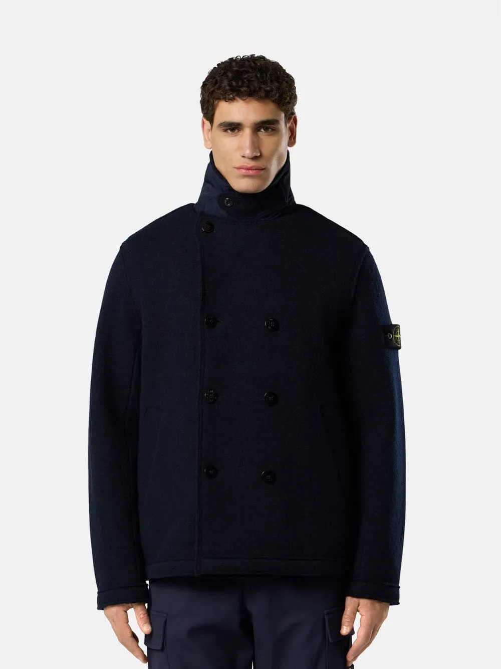 Navy Blue Felted Wool Pea Coat sold by Fashion Clinic product image thumbnail 2