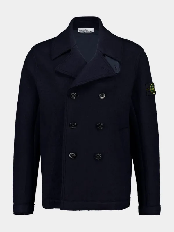 Navy Blue Felted Wool Pea Coat sold by Fashion Clinic