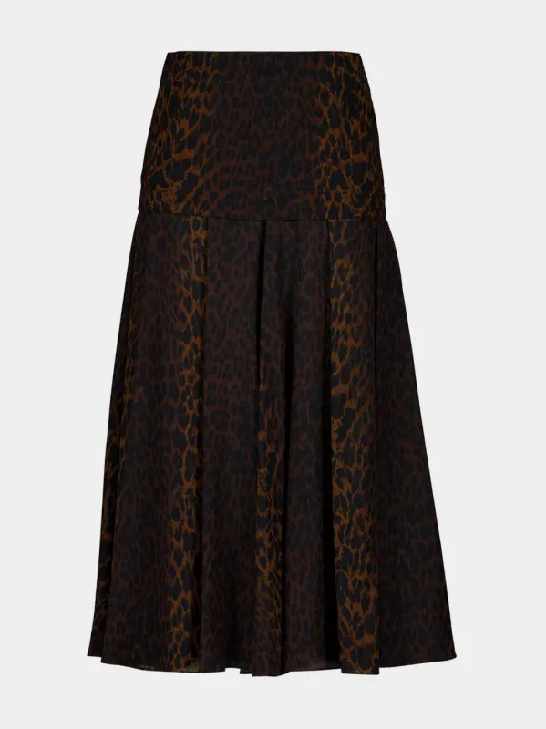 Leopard Print Silk Godet Midi Skirt sold by Fashion Clinic