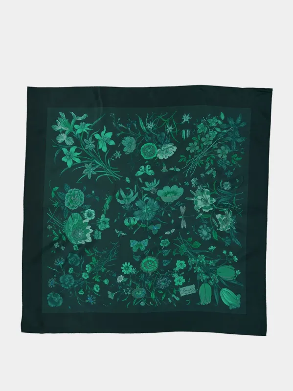 Dark Green Flora Silk Twill Scarf sold by Fashion Clinic
