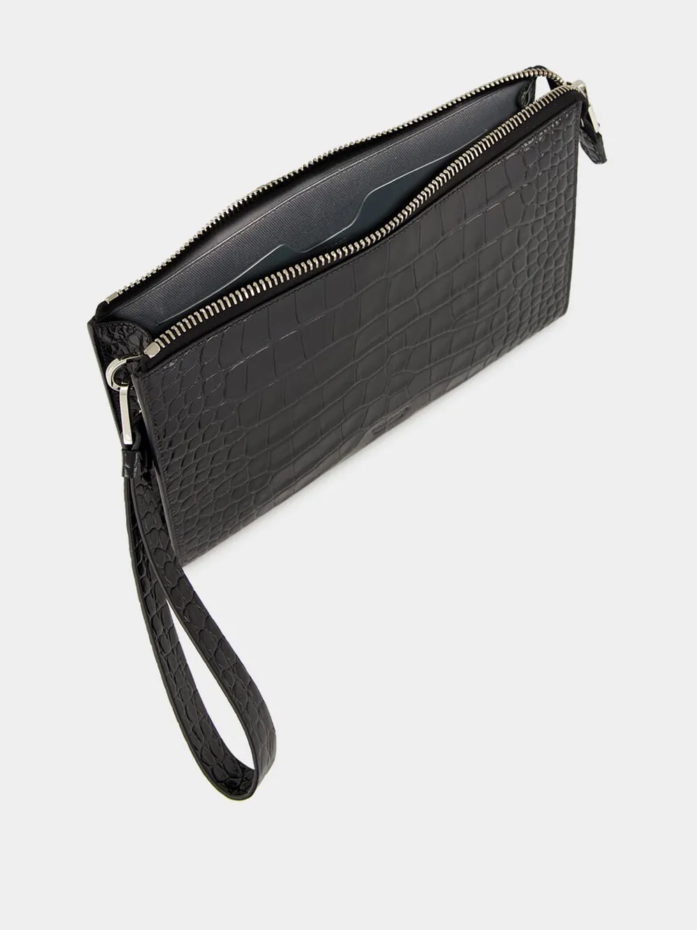 Black Croc-Effect Leather Portfolio Bag sold by Fashion Clinic product image thumbnail 5