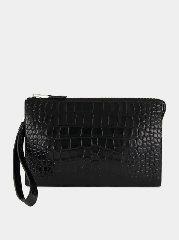 Black Croc-Effect Leather Portfolio Bag sold by Fashion Clinic