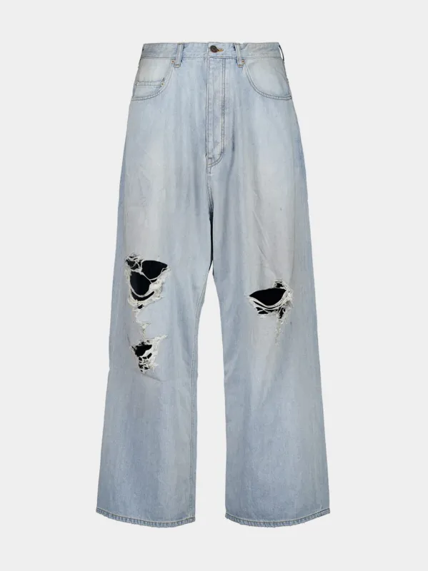 Light Blue Baggy Denim Distressed Jeans sold by Fashion Clinic