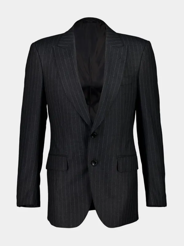 Dark Grey Wool Pinstripe Blazer sold by Fashion Clinic