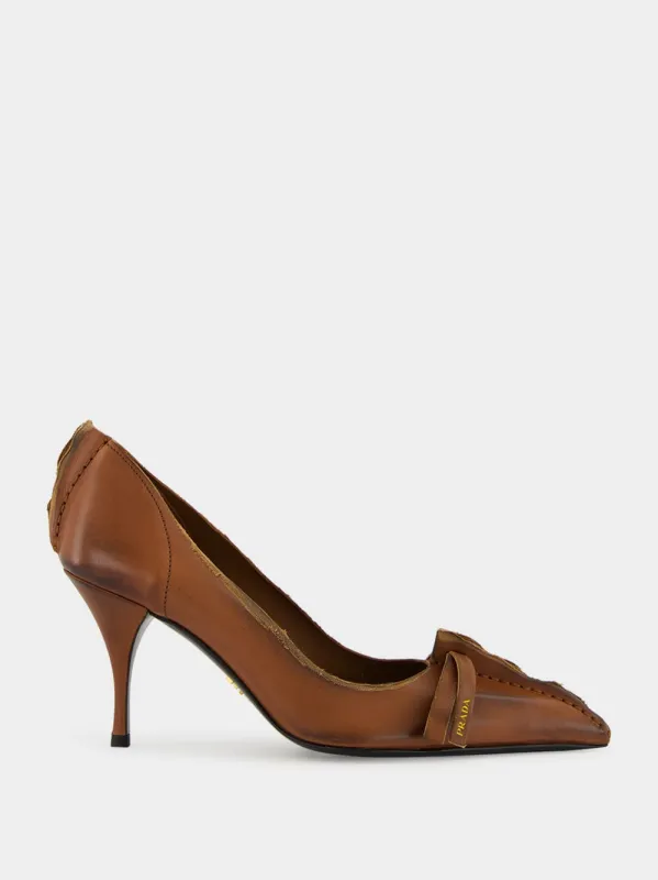 Cocoa Brown Mid-Heel Leather Pumps sold by Fashion Clinic
