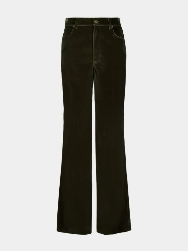 Green Cotton Velvet Flared Trousers sold by Fashion Clinic