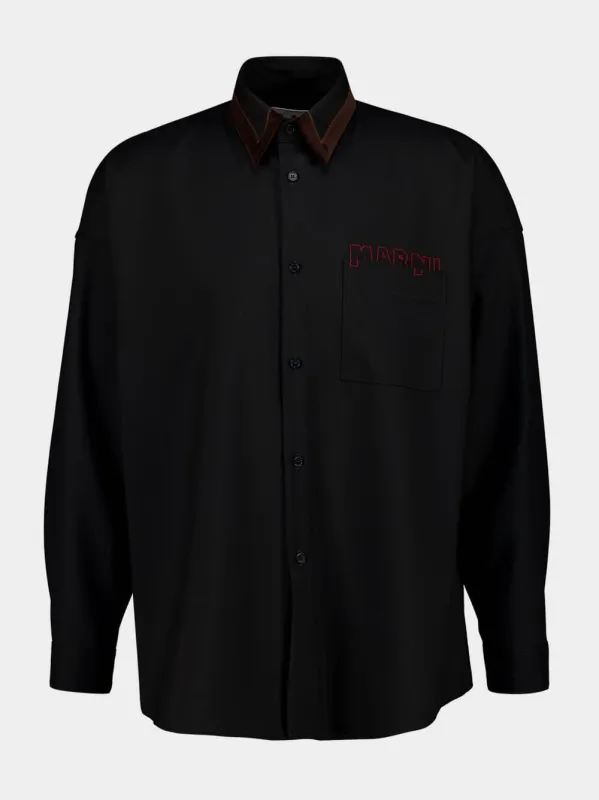 Black Wool Shirt with Logo Detail sold by Fashion Clinic