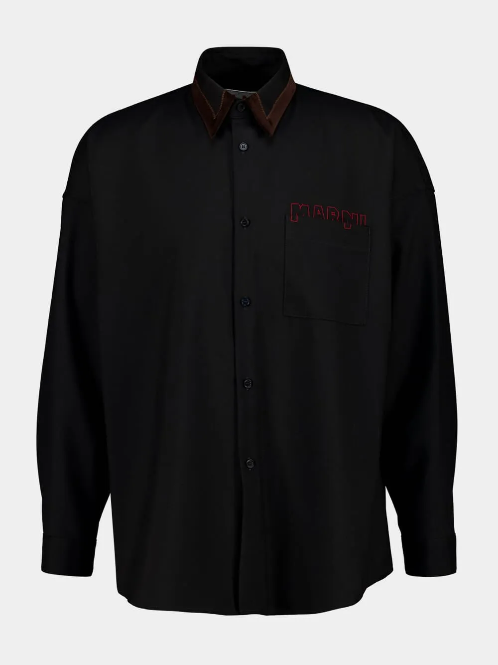 Black Wool Shirt with Logo Detail sold by Fashion Clinic