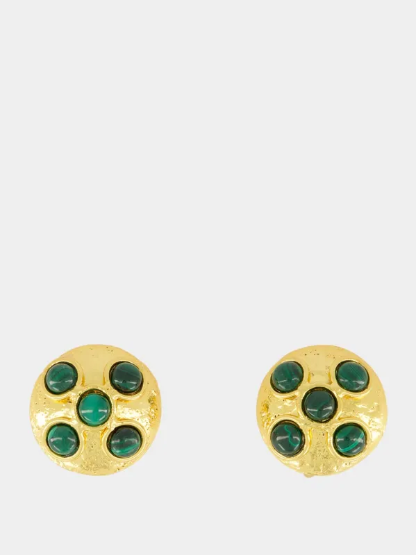 Theodora Gold Earrings with Malachite sold by Fashion Clinic
