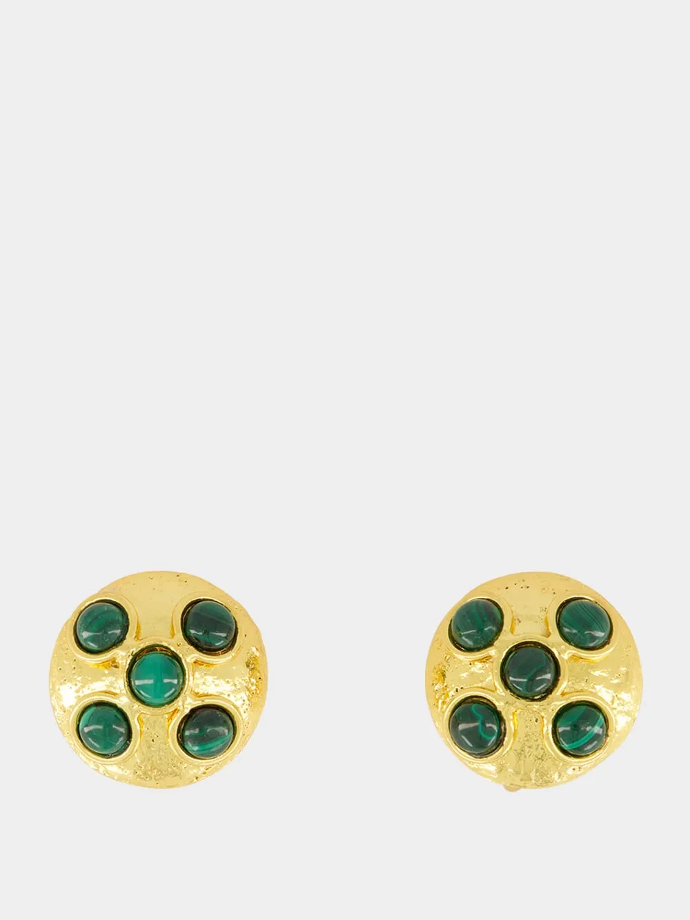Theodora Gold Earrings with Malachite sold by Fashion Clinic