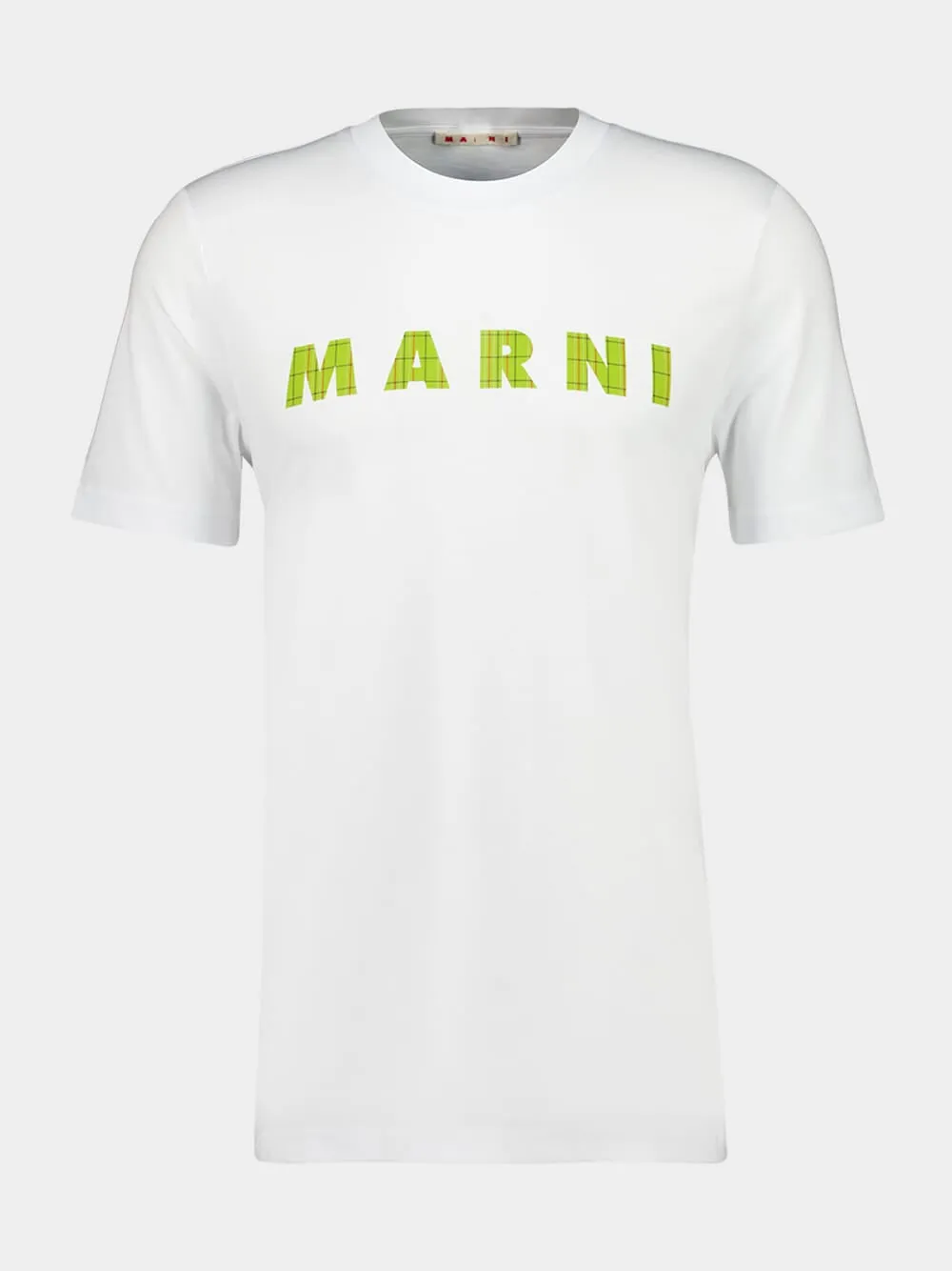 White Cotton T-Shirt with Green Logo sold by Fashion Clinic