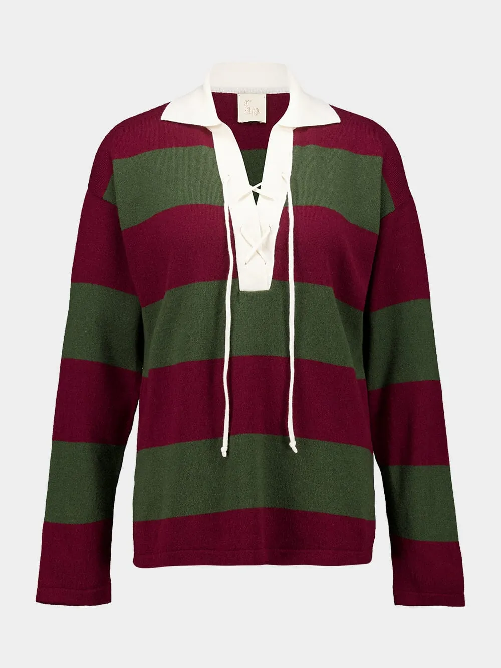 Trilium Cabernet and Peacoat Knitted Striped Polo Shirt sold by Fashion Clinic