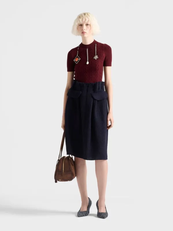 Amaranth Red Short-Sleeved Wool Sweater with Pendants made by Prada