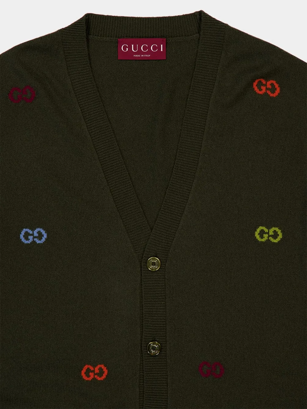 Forest Green Cashmere Cardigan with GG Intarsia sold by Fashion Clinic product image thumbnail 3