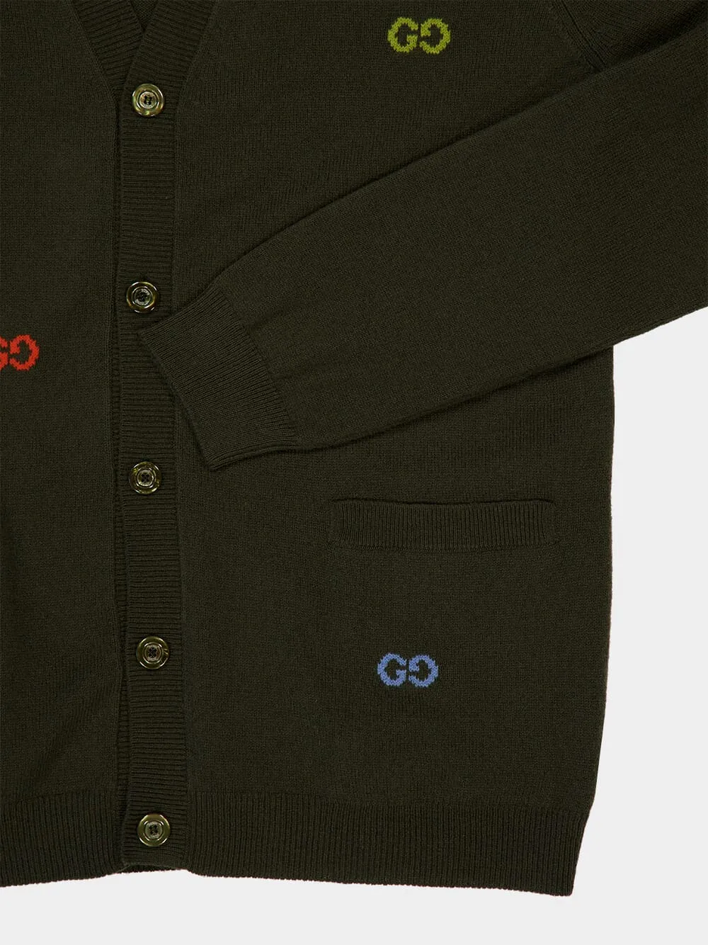 Forest Green Cashmere Cardigan with GG Intarsia sold by Fashion Clinic product image thumbnail 4