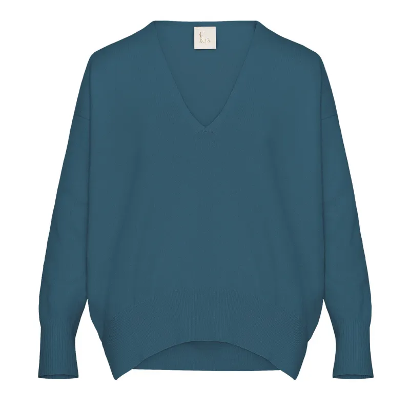 V-Neck Petrol Cashmere Sweater sold by Fashion Clinic