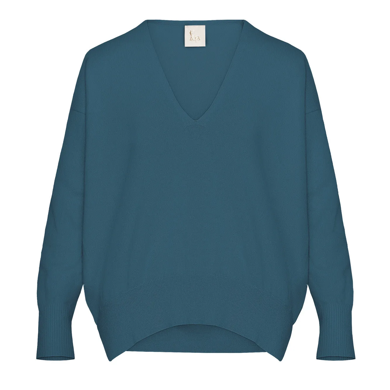 V-Neck Petrol Cashmere Sweater sold by Fashion Clinic