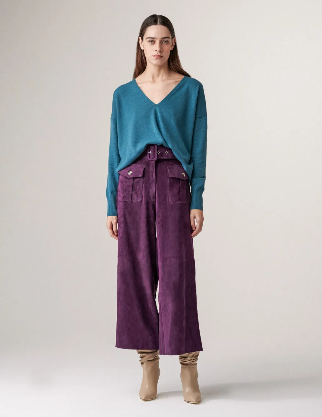 V-Neck Petrol Cashmere Sweater sold by Fashion Clinic product image thumbnail 2