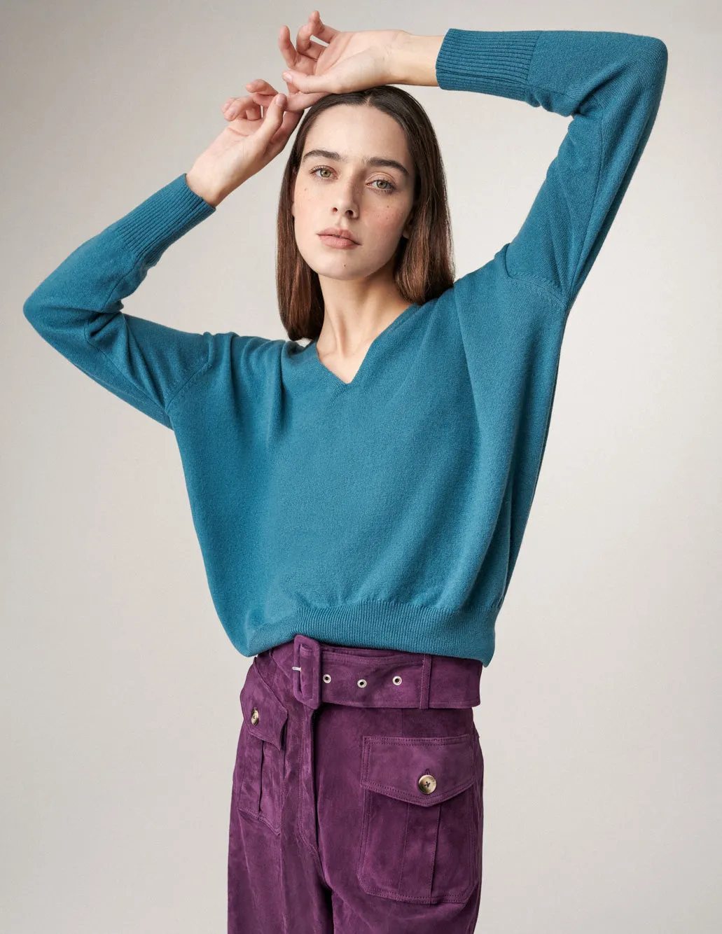 V-Neck Petrol Cashmere Sweater sold by Fashion Clinic product image thumbnail 5