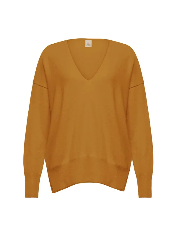 V-Neck Mustard Cashmere Sweater sold by Fashion Clinic