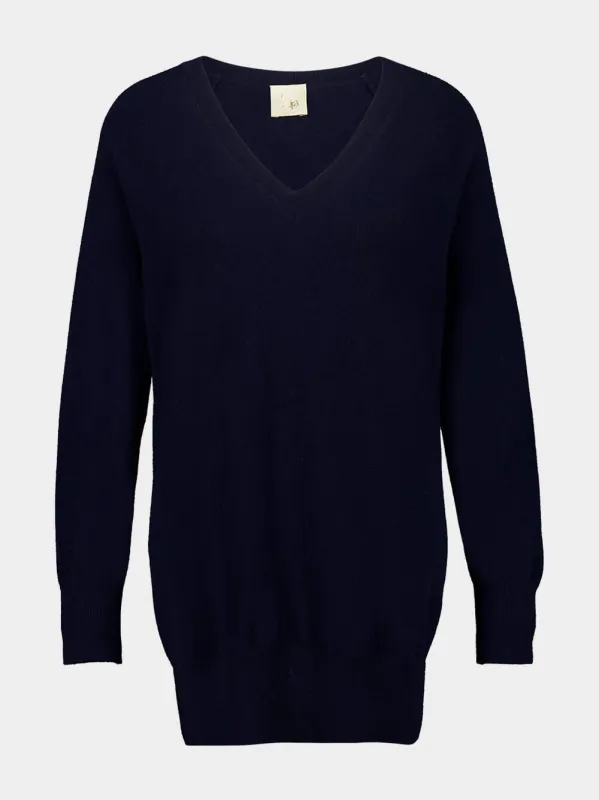 Long V-Neck Navy Cashmere Sweater sold by Fashion Clinic